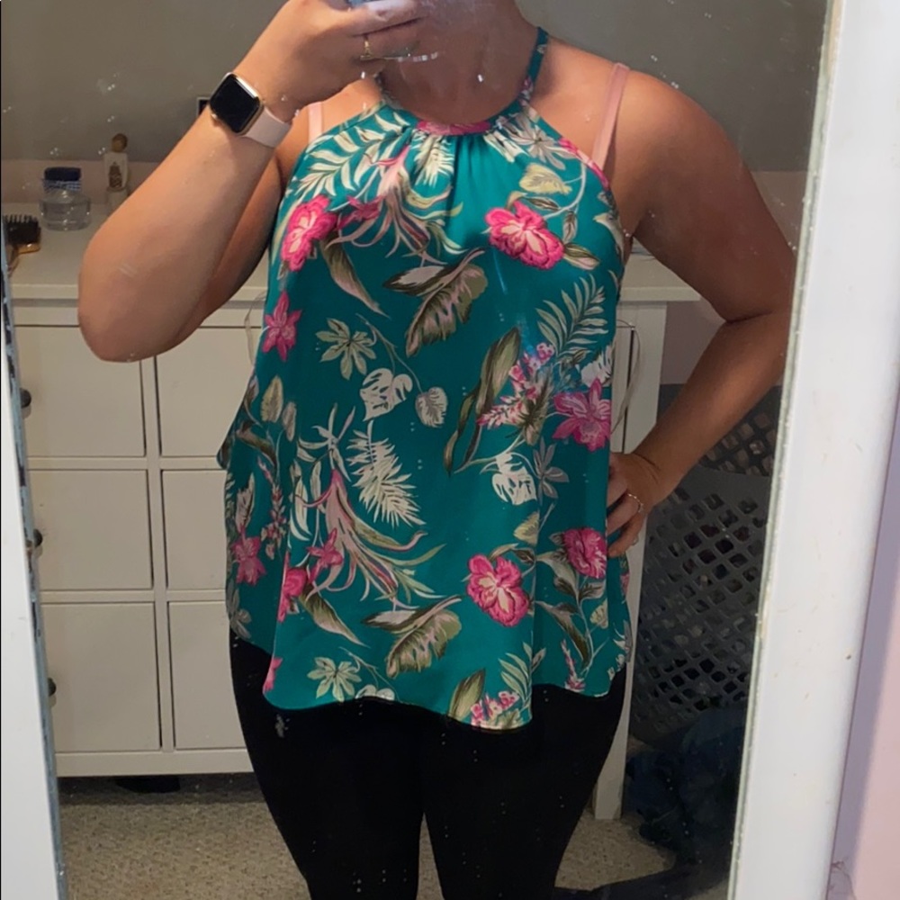 High Neck floral green Tank top